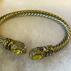 Canary  Yellow  CZ Encrusted Silver Bangle S to L